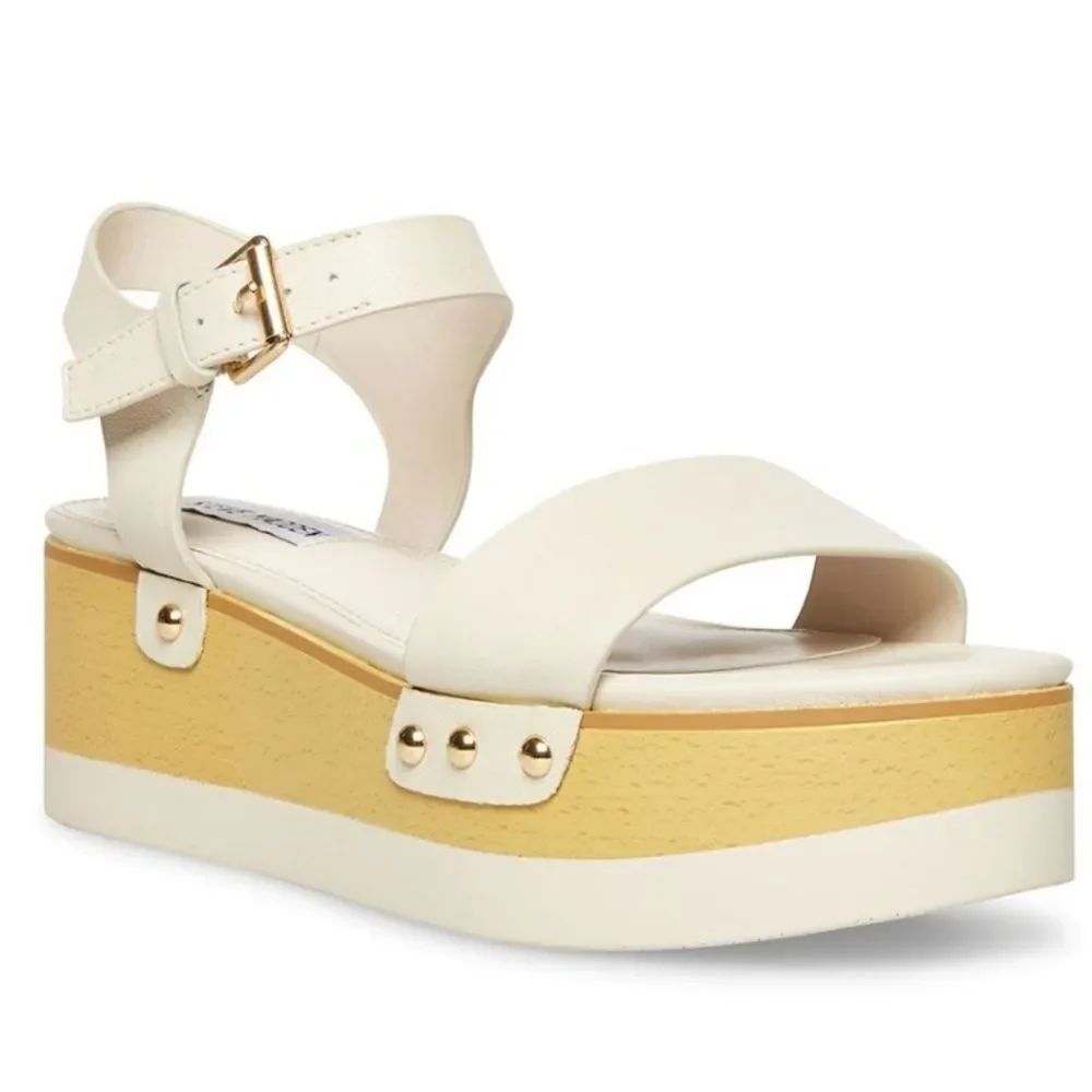 BRAND NEW STEVE MADDEN DOMENICA WHITE LEATHER PLASFORM HEEL SANDAL